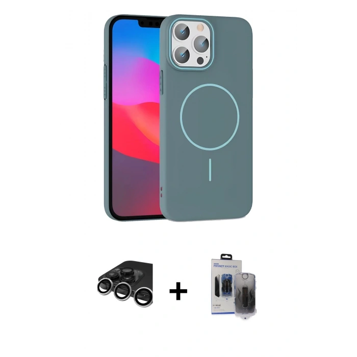 MARSİLYAN™- iPhone 15 Pro Max Kılıf Siluet Doku Özel Seri - Siyah Vanessa Magic Hayalet Cam + Raze Metal Kamera Lens - GS