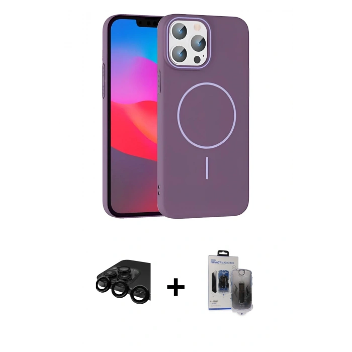 MARSİLYAN™- iPhone 15 Pro Max Kılıf Siluet Doku Özel Seri - Siyah Vanessa Magic Hayalet Cam + Raze Metal Kamera Lens - SH