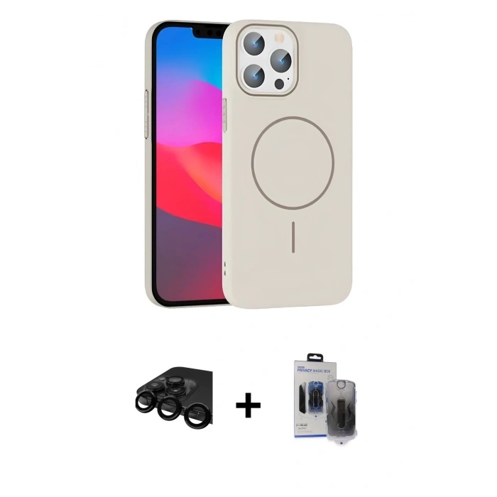 MARSİLYAN™- iPhone 15 Pro Max Kılıf Siluet Doku Özel Seri - Siyah Vanessa Magic Hayalet Cam + Raze Metal Kamera Lens - SH