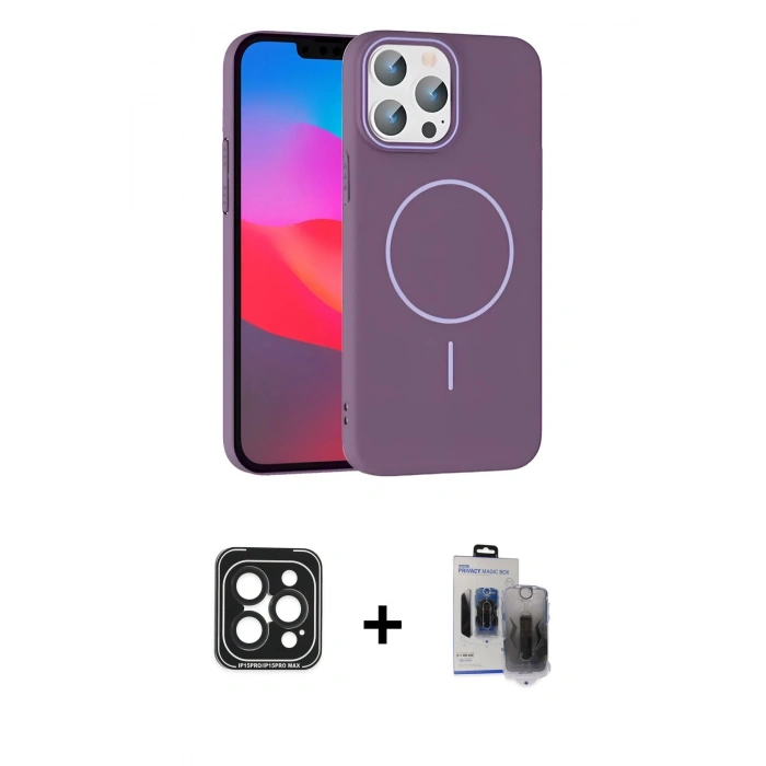 MARSİLYAN™- iPhone 15 Pro Max Kılıf Siluet Doku Özel Seri - Siyah Vanessa Magic Hayalet Cam + Siyah PVD Metal Kamera Lens