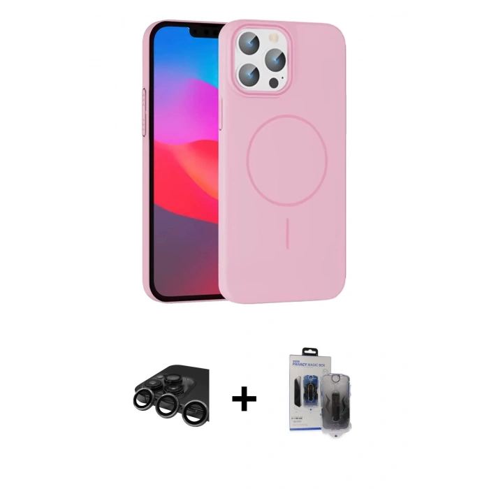MARSİLYAN™- iPhone 15 Pro Max Kılıf Siluet Doku Özel Seri - Siyah Vanessa Magic Hayalet Cam + Titanyum Gri Raze Metal Kamera Lens