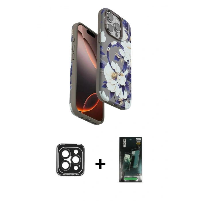 MARSİLYAN™- iPhone 15 Pro Max Kılıf Siluet Doku - Siyah 360 Mat Full Body Arka Koruyucu + PVD Metal Kamera Lens - SH