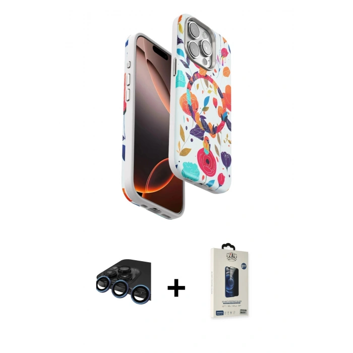 MARSİLYAN™- iPhone 15 Pro Max Kılıf Siluet Doku - Siyah Bilvis Hayalet Cam Ekran Koruyucu + Raze Metal Kamera Lens - LT