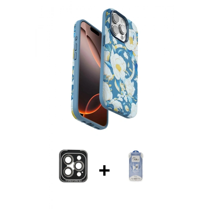 MARSİLYAN™- iPhone 15 Pro Max Kılıf Siluet Doku - Siyah Joko Magic 5D Cam + PVD Metal Kamera Lens - GI