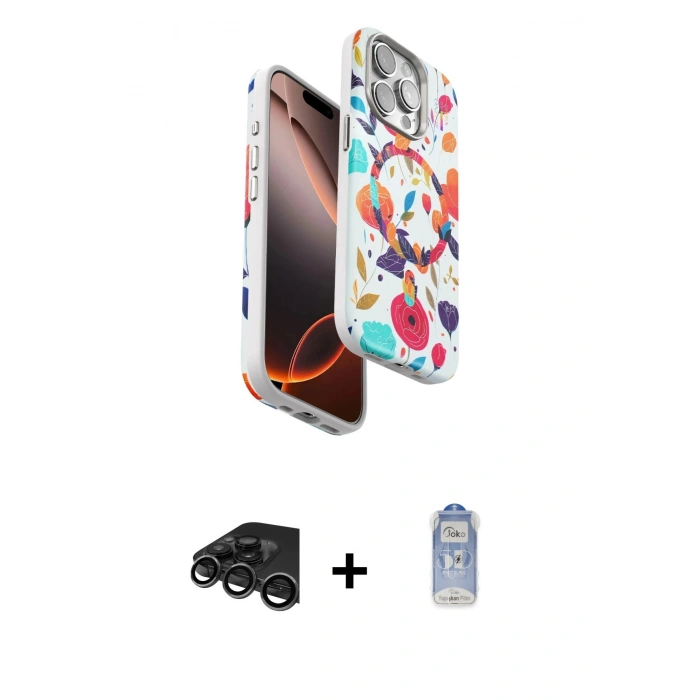 MARSİLYAN™- iPhone 15 Pro Max Kılıf Siluet Doku - Siyah Joko Magic 5D Cam + Raze Metal Kamera Lens - TMGI