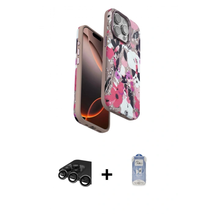 MARSİLYAN™- iPhone 15 Pro Max Kılıf Siluet Doku - Siyah Joko Magic 5D Cam + Raze Metal Kamera Lens - TMGI