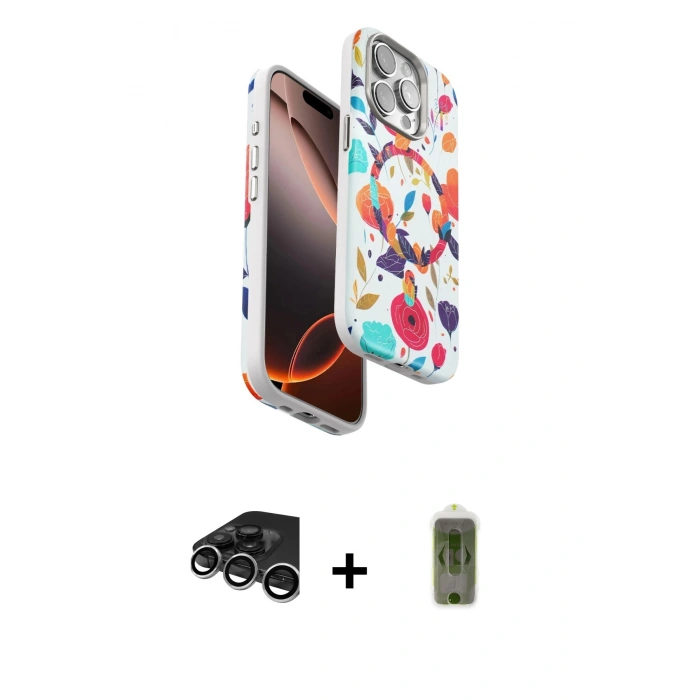 MARSİLYAN™- iPhone 15 Pro Max Kılıf Siluet Doku - Siyah Joko Magic 5D Hayalet Cam + Raze Metal Kamera Lens - GS