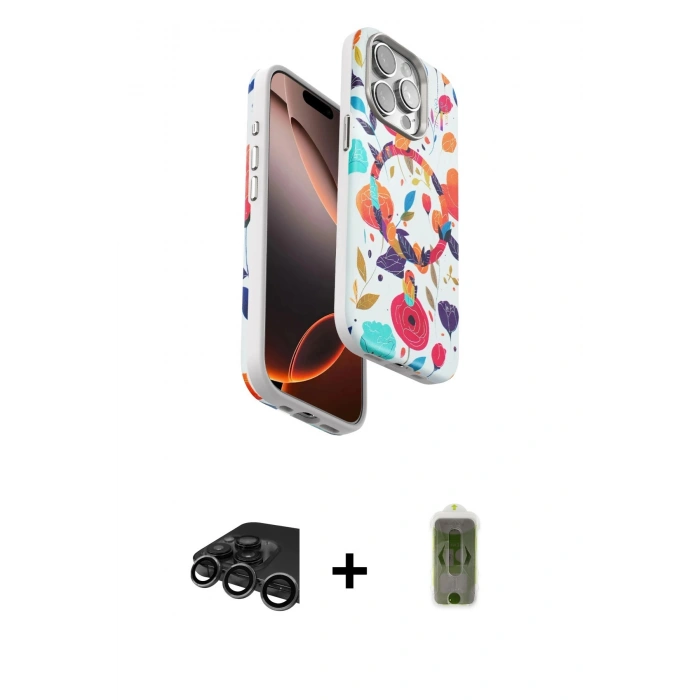 MARSİLYAN™- iPhone 15 Pro Max Kılıf Siluet Doku - Siyah Joko Magic 5D Hayalet Cam + Raze Metal Kamera Lens - TMGI