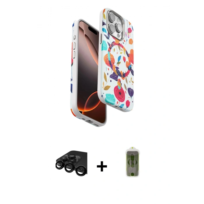 MARSİLYAN™- iPhone 15 Pro Max Kılıf Siluet Doku - Siyah Joko Magic 5D Hayalet Cam + Raze Metal Kamera Lens - SH