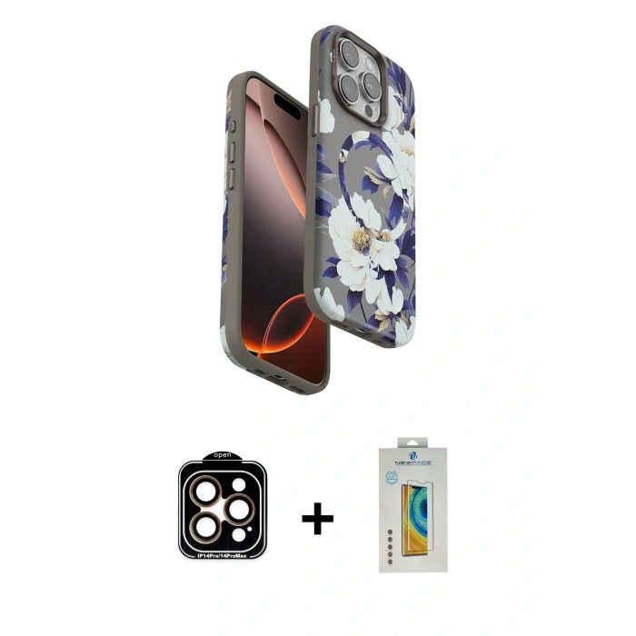 MARSİLYAN™- iPhone 15 Pro Max Kılıf Siluet Doku - Siyah Polymer Nano Ekran Koruyucu + PVD Metal Kamera Lens - TU