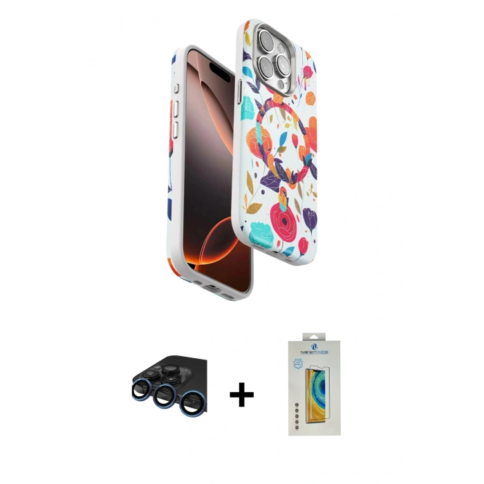 MARSİLYAN™- iPhone 15 Pro Max Kılıf Siluet Doku - Siyah Polymer Nano Ekran Koruyucu + Raze Metal Kamera Lens - LT