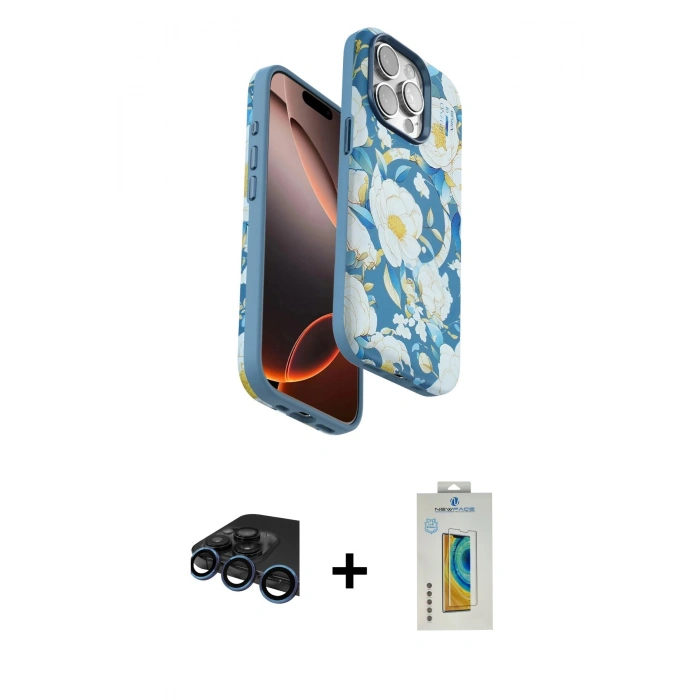 MARSİLYAN™- iPhone 15 Pro Max Kılıf Siluet Doku - Siyah Polymer Nano Ekran Koruyucu + Raze Metal Kamera Lens - LT