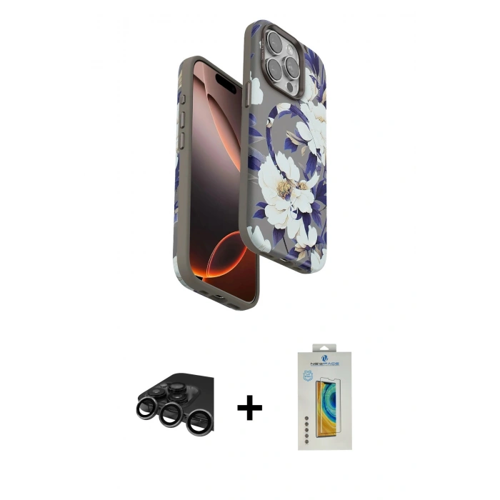 MARSİLYAN™- iPhone 15 Pro Max Kılıf Siluet Doku - Siyah Polymer Nano Ekran Koruyucu + Raze Metal Kamera Lens - TMGI