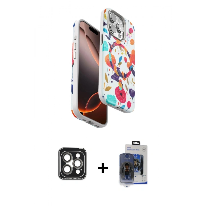 MARSİLYAN™- iPhone 15 Pro Max Kılıf Siluet Doku - Siyah Vanessa Magic Cam + PVD Metal Kamera Lens - GI
