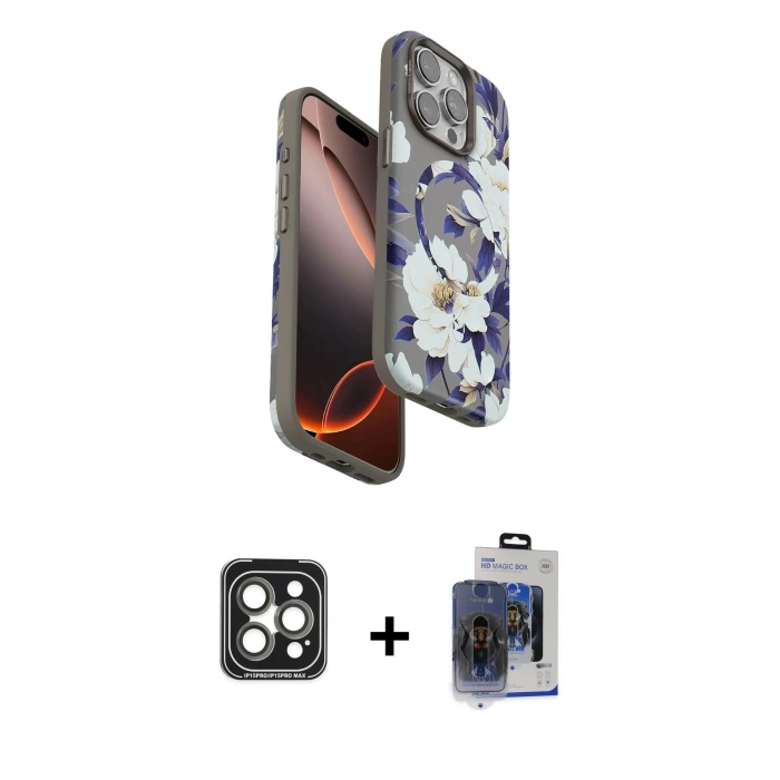 MARSİLYAN™- iPhone 15 Pro Max Kılıf Siluet Doku - Siyah Vanessa Magic Cam + PVD Metal Kamera Lens - GI