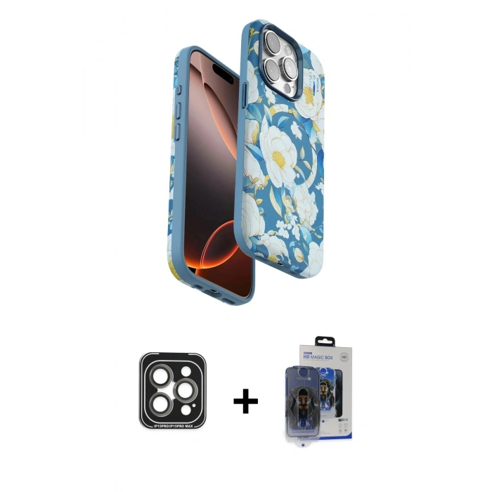 MARSİLYAN™- iPhone 15 Pro Max Kılıf Siluet Doku - Siyah Vanessa Magic Cam + PVD Metal Kamera Lens - GI