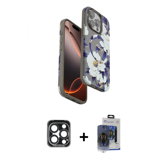 MARSİLYAN™- iPhone 15 Pro Max Kılıf Siluet Doku - Siyah Vanessa Magic Cam + PVD Metal Kamera Lens - LT