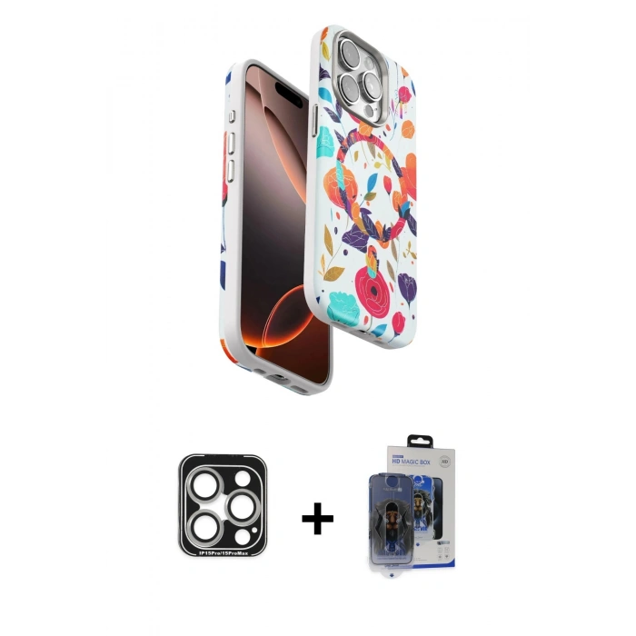 MARSİLYAN™- iPhone 15 Pro Max Kılıf Siluet Doku - Siyah Vanessa Magic Cam + PVD Metal Kamera Lens - GS