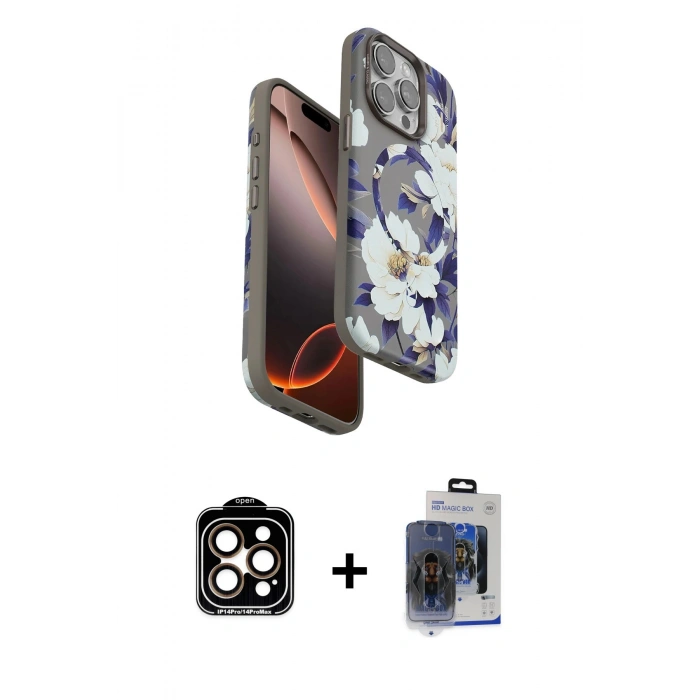 MARSİLYAN™- iPhone 15 Pro Max Kılıf Siluet Doku - Siyah Vanessa Magic Cam + PVD Metal Kamera Lens - TU