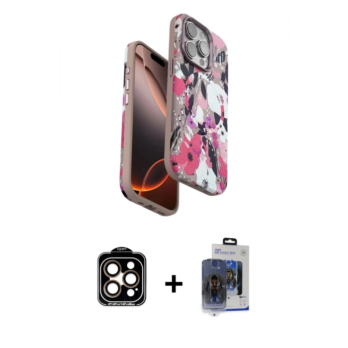 MARSİLYAN™- iPhone 15 Pro Max Kılıf Siluet Doku - Siyah Vanessa Magic Cam + PVD Metal Kamera Lens - TU