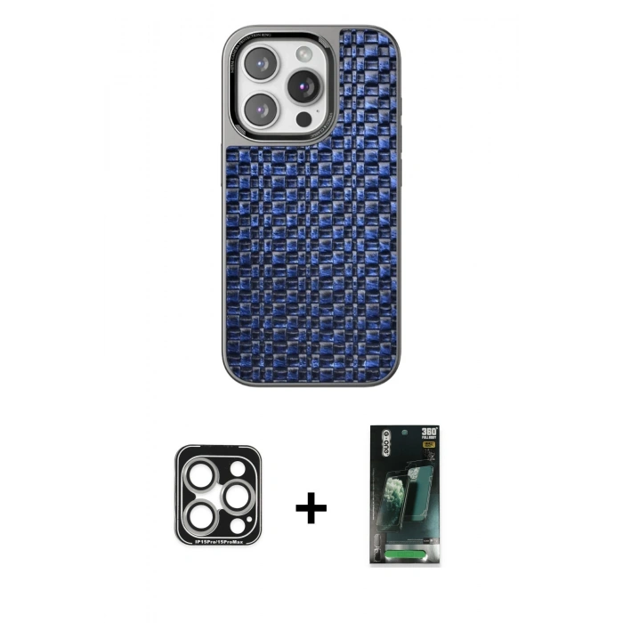 MARSİLYAN™- iPhone 15 Pro Max Kılıf Siluet Form Serisi - Şeffaf 360 Full Body Arka Koruyucu + PVD Metal Kamera Lens - GS