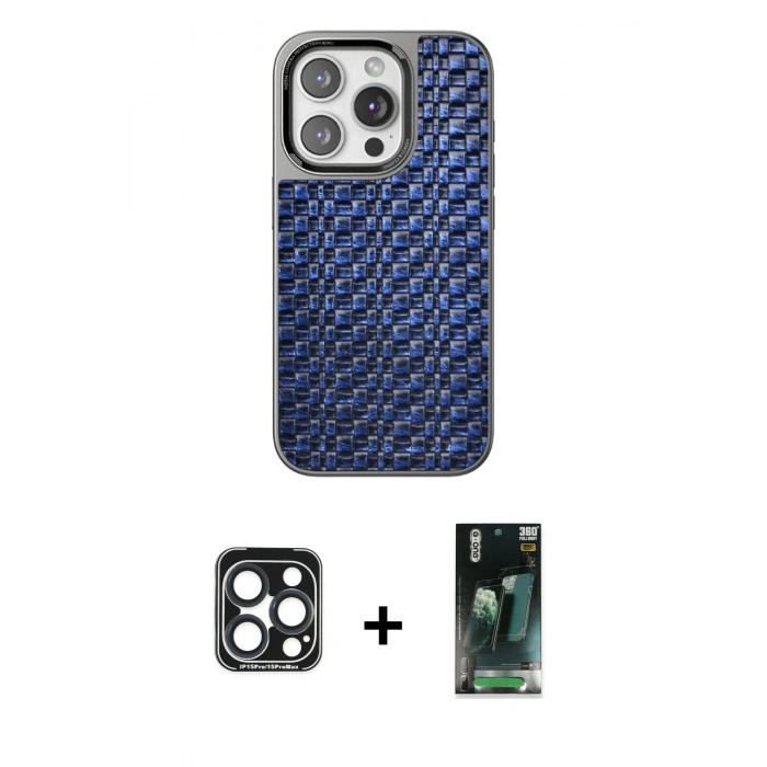 MARSİLYAN™- iPhone 15 Pro Max Kılıf Siluet Form Serisi - Şeffaf 360 Full Body Arka Koruyucu + PVD Metal Kamera Lens - LT