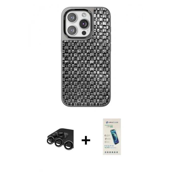MARSİLYAN™- iPhone 15 Pro Max Kılıf Siluet Form Serisi - Şeffaf Pasifik Cam Ekran Koruyucu + Raze Metal Kamera Lens - TMGI