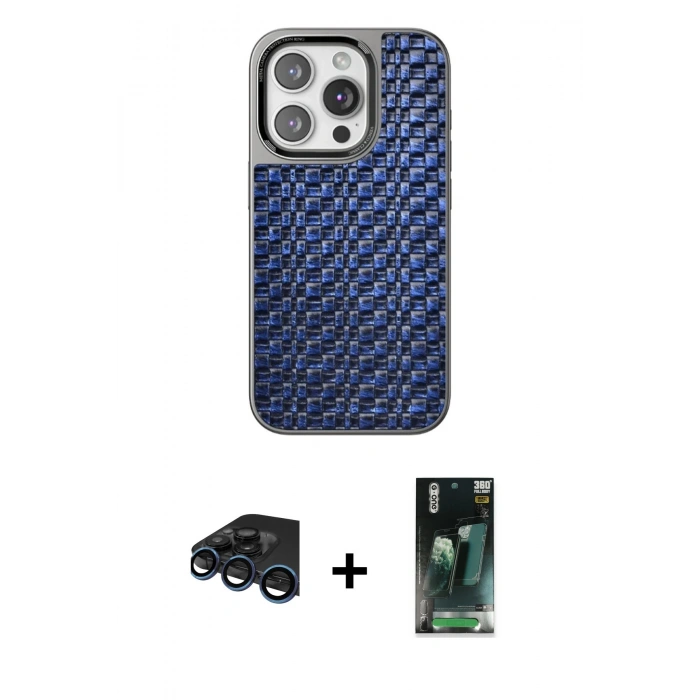 MARSİLYAN™- iPhone 15 Pro Max Kılıf Siluet Form Serisi - Siyah 360 Mat Full Body Arka Koruyucu + Raze Metal Kamera Lens - LT
