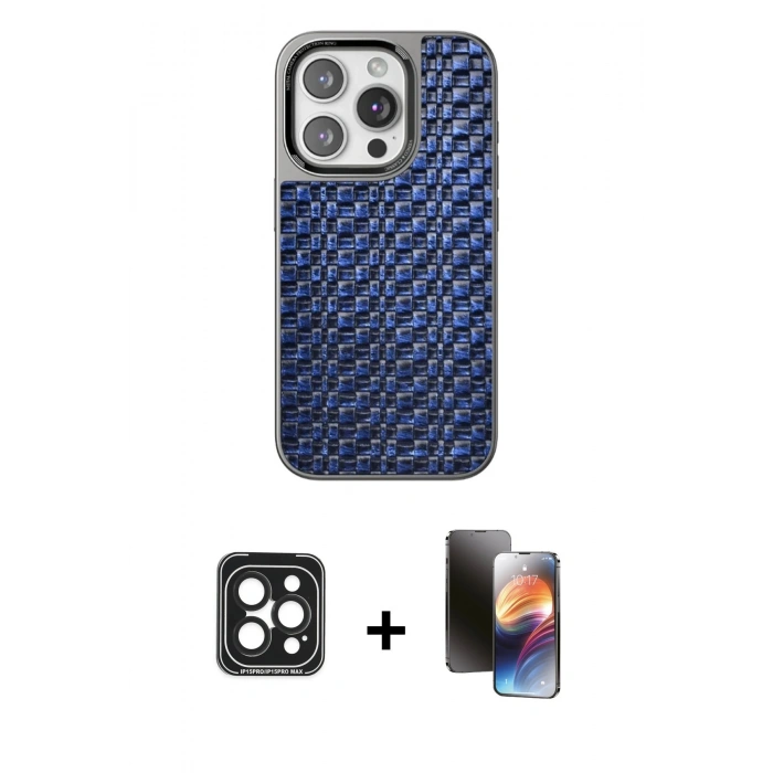 MARSİLYAN™- iPhone 15 Pro Max Kılıf Siluet Form Serisi - Siyah 3D Antistatik Mat Seramik Nano Ekran Koruyucu + Siyah PVD Metal Kamera Lens