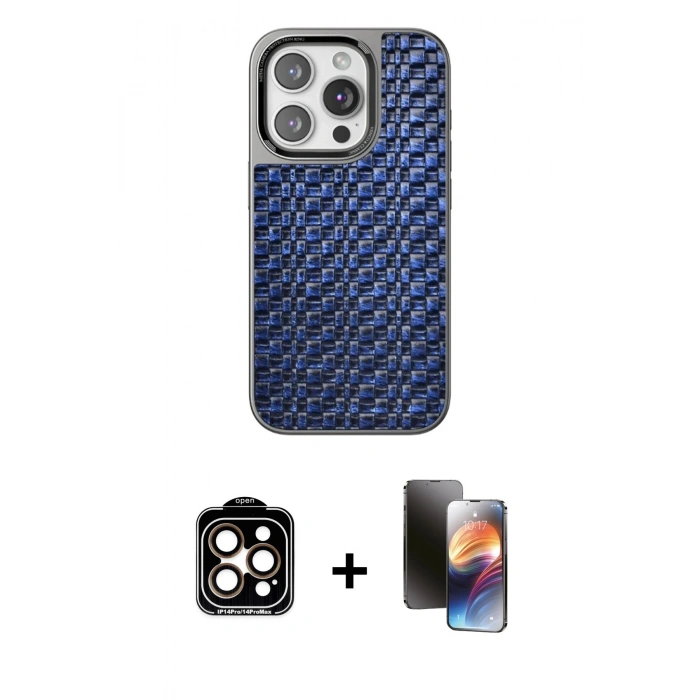MARSİLYAN™- iPhone 15 Pro Max Kılıf Siluet Form Serisi - Siyah 3D Antistatik Mat Seramik Nano Ekran Koruyucu + PVD Metal Kamera Lens - TU