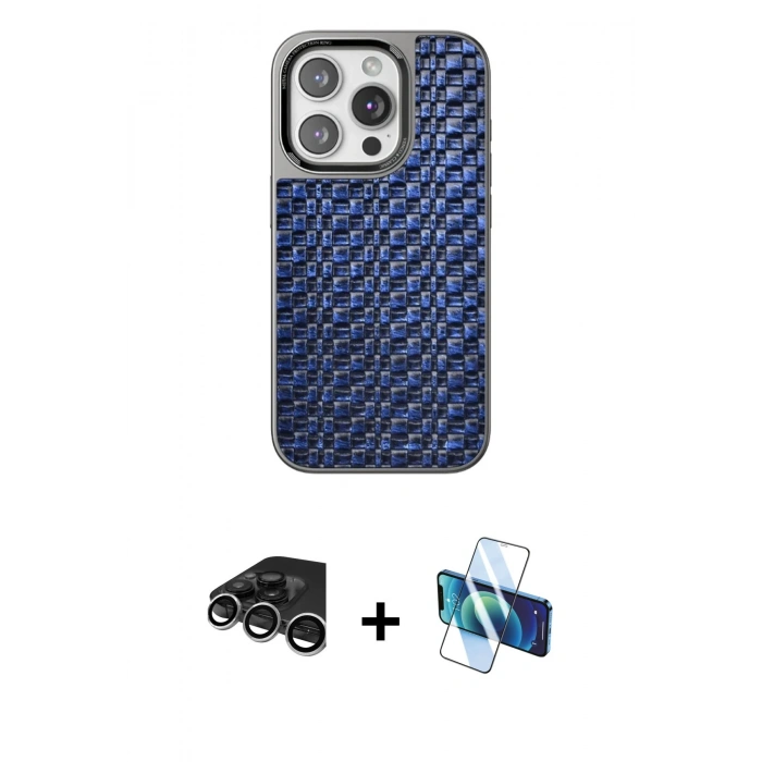 MARSİLYAN™- iPhone 15 Pro Max Kılıf Siluet Form Serisi - Siyah 3D Antistatik Seramik Nano Ekran Koruyucu + Raze Metal Kamera Lens - GS