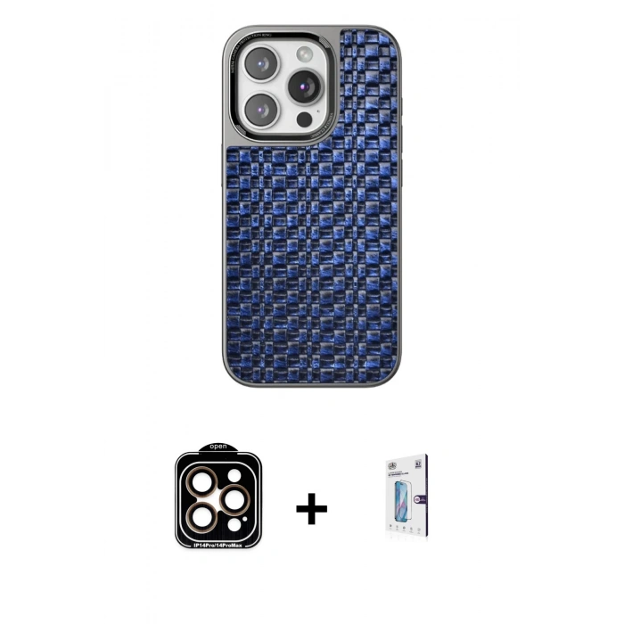 MARSİLYAN™- iPhone 15 Pro Max Kılıf Siluet Form Serisi - Siyah Bilvis 0.18mm Plus Cam Ekran Koruyucu + PVD Metal Kamera Lens - TU