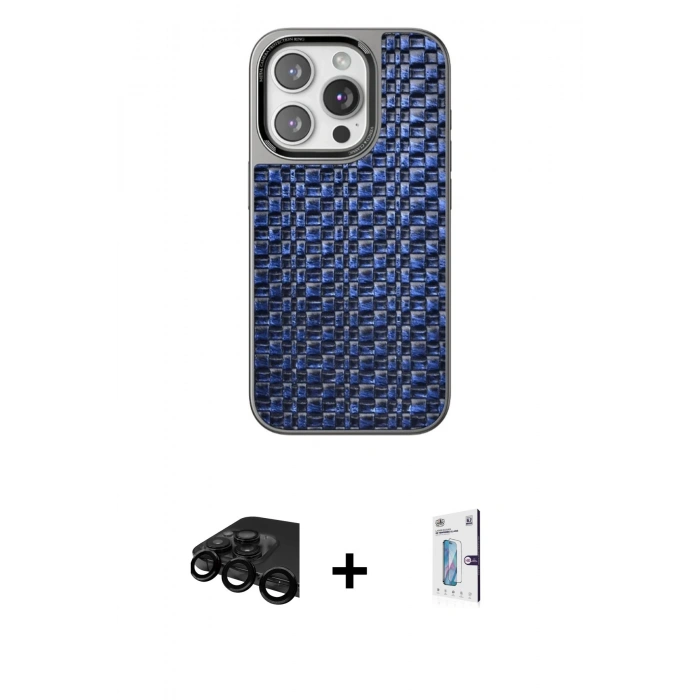 MARSİLYAN™- iPhone 15 Pro Max Kılıf Siluet Form Serisi - Siyah Bilvis 0.18mm Plus Cam Ekran Koruyucu + Raze Metal Kamera Lens - SH