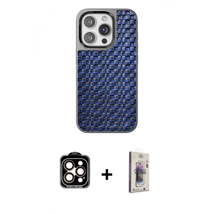 MARSİLYAN™- iPhone 15 Pro Max Kılıf Siluet Form Serisi - Siyah Bilvis 3D Cam Ekran Koruyucu + PVD Metal Kamera Lens - TU