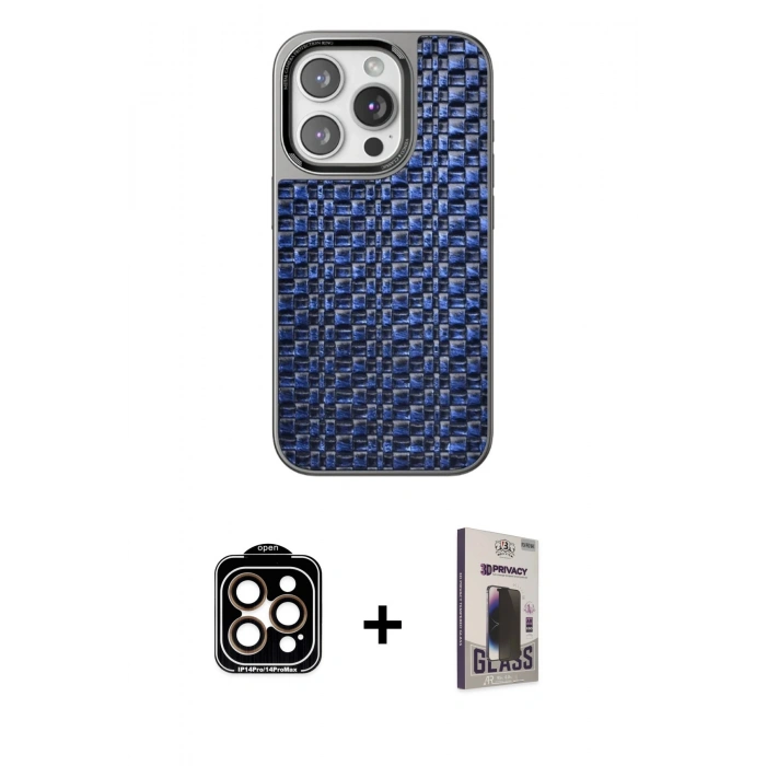 MARSİLYAN™- iPhone 15 Pro Max Kılıf Siluet Form Serisi - Siyah Bilvis Hayalet Cam Ekran Koruyucu + PVD Metal Kamera Lens - TU