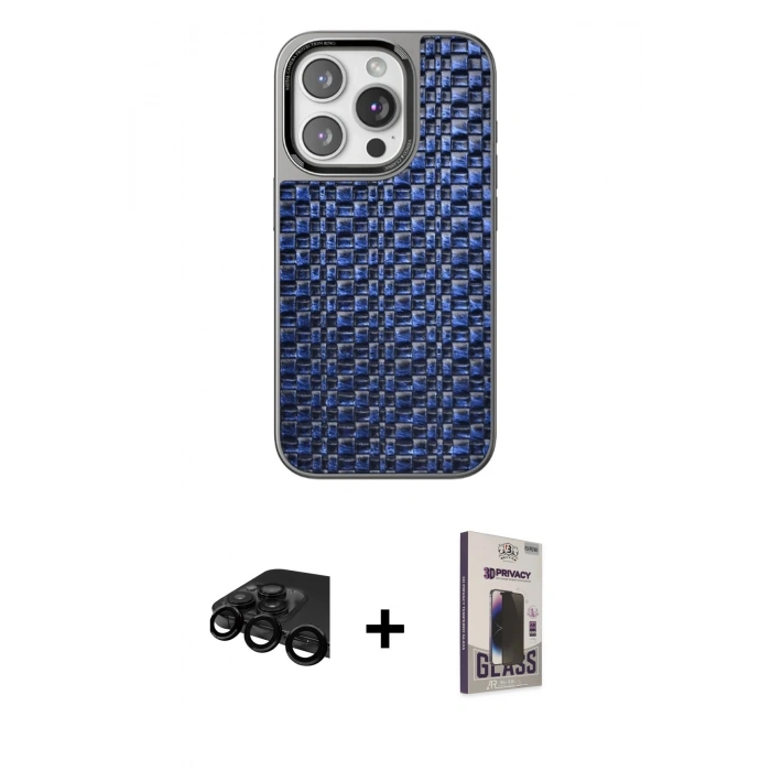 MARSİLYAN™- iPhone 15 Pro Max Kılıf Siluet Form Serisi - Siyah Bilvis Hayalet Cam Ekran Koruyucu + Raze Metal Kamera Lens - SH