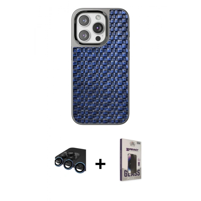 MARSİLYAN™- iPhone 15 Pro Max Kılıf Siluet Form Serisi - Siyah Bilvis Hayalet Cam Ekran Koruyucu + Raze Metal Kamera Lens - LT
