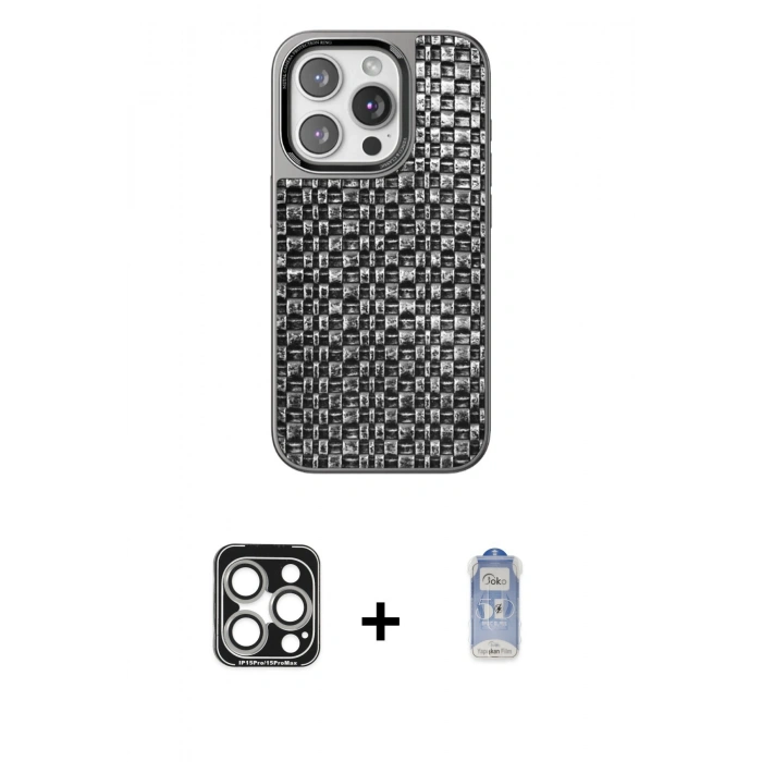 MARSİLYAN™- iPhone 15 Pro Max Kılıf Siluet Form Serisi - Siyah Joko Magic 5D Cam + PVD Metal Kamera Lens - GS