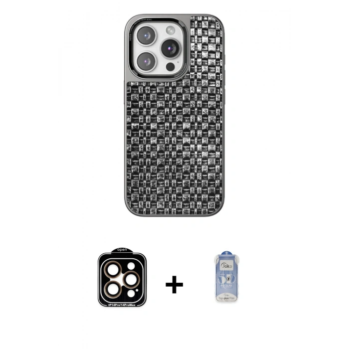 MARSİLYAN™- iPhone 15 Pro Max Kılıf Siluet Form Serisi - Siyah Joko Magic 5D Cam + PVD Metal Kamera Lens - TU