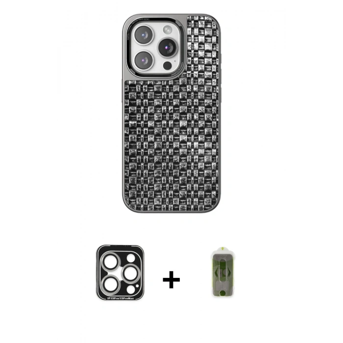 MARSİLYAN™- iPhone 15 Pro Max Kılıf Siluet Form Serisi - Siyah Joko Magic 5D Hayalet Cam + PVD Metal Kamera Lens - GS
