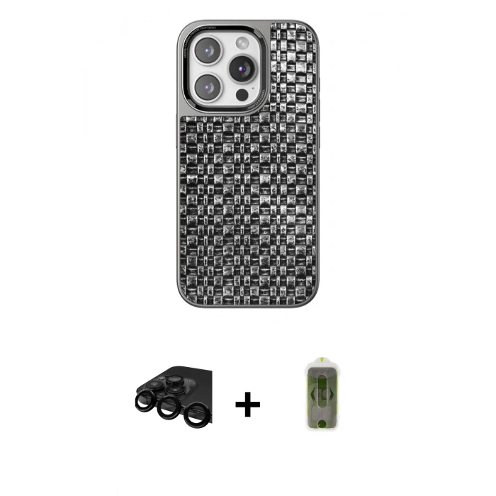 MARSİLYAN™- iPhone 15 Pro Max Kılıf Siluet Form Serisi - Siyah Joko Magic 5D Hayalet Cam + Raze Metal Kamera Lens - SH