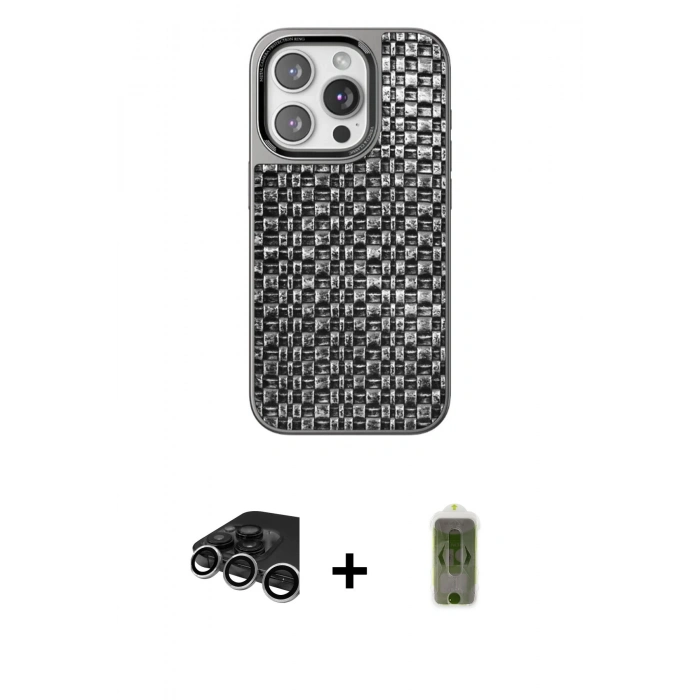 MARSİLYAN™- iPhone 15 Pro Max Kılıf Siluet Form Serisi - Siyah Joko Magic 5D Hayalet Cam + Raze Metal Kamera Lens - GS