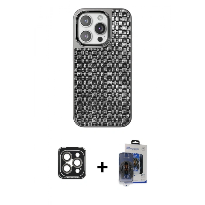 MARSİLYAN™- iPhone 15 Pro Max Kılıf Siluet Form Serisi - Siyah Vanessa Magic Cam + PVD Metal Kamera Lens - GI