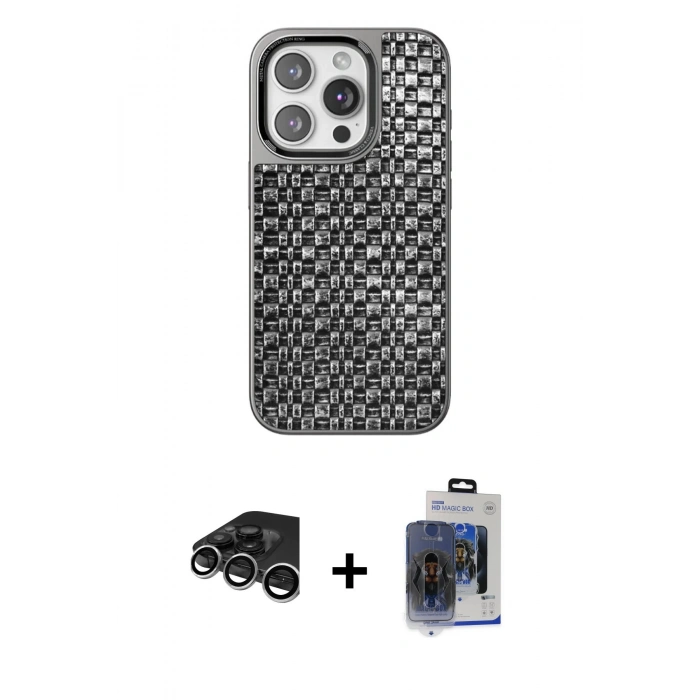 MARSİLYAN™- iPhone 15 Pro Max Kılıf Siluet Form Serisi - Siyah Vanessa Magic Cam + Raze Metal Kamera Lens - GS