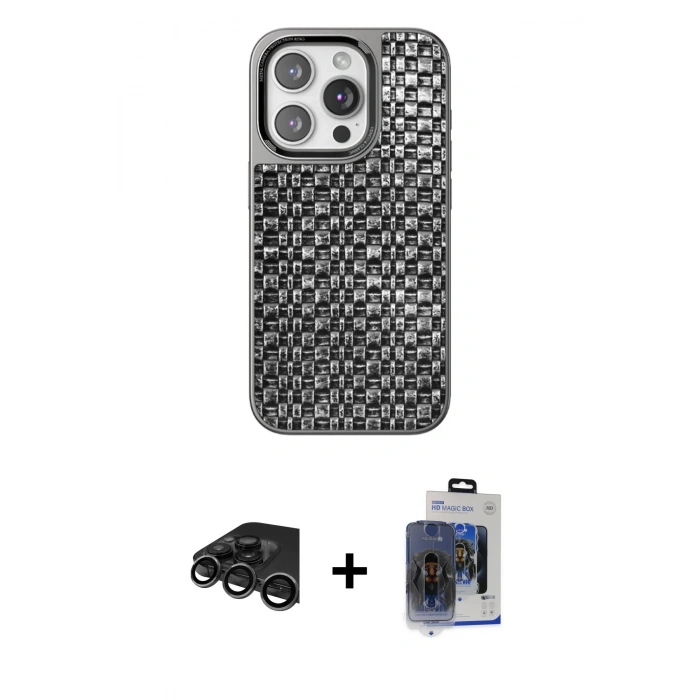MARSİLYAN™- iPhone 15 Pro Max Kılıf Siluet Form Serisi - Siyah Vanessa Magic Cam + Raze Metal Kamera Lens - TMGI