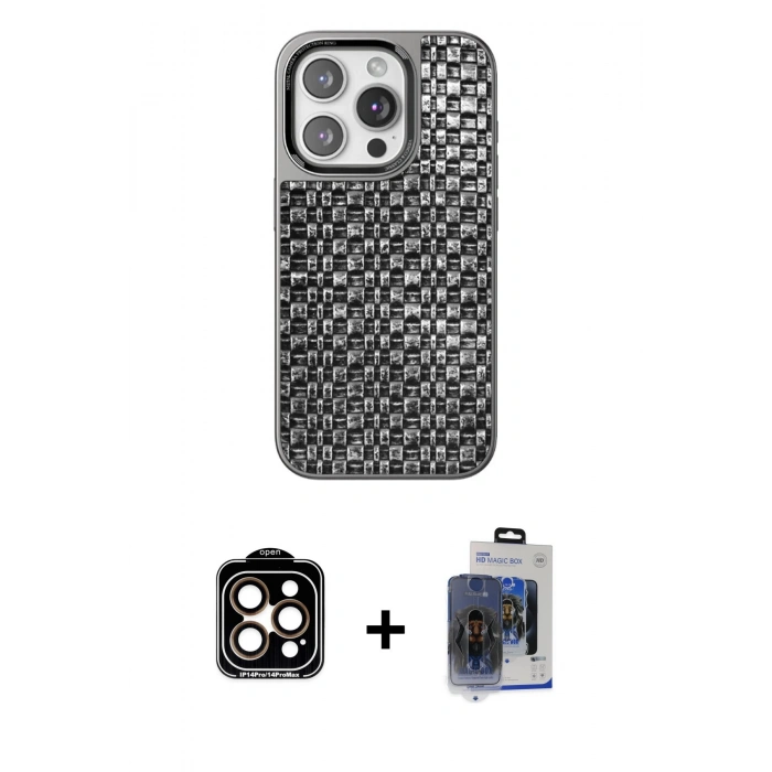 MARSİLYAN™- iPhone 15 Pro Max Kılıf Siluet Form Serisi - Siyah Vanessa Magic Cam + PVD Metal Kamera Lens - TU