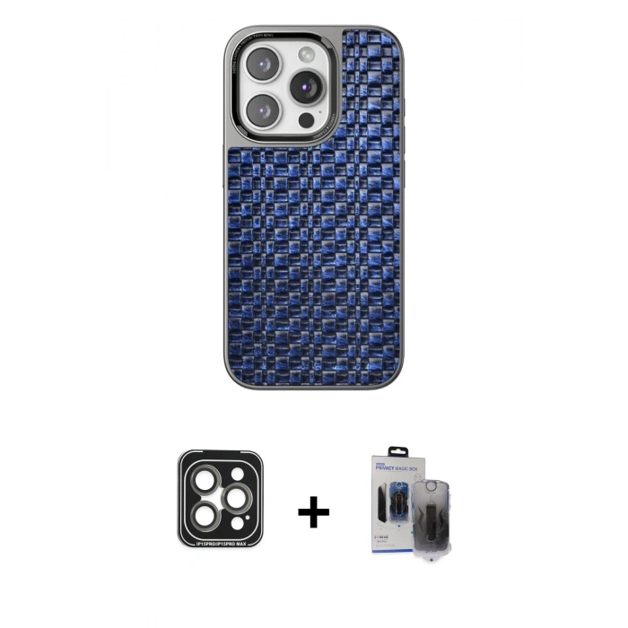 MARSİLYAN™- iPhone 15 Pro Max Kılıf Siluet Form Serisi - Siyah Vanessa Magic Hayalet Cam + PVD Metal Kamera Lens - GI