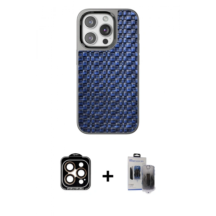 MARSİLYAN™- iPhone 15 Pro Max Kılıf Siluet Form Serisi - Siyah Vanessa Magic Hayalet Cam + PVD Metal Kamera Lens - TU