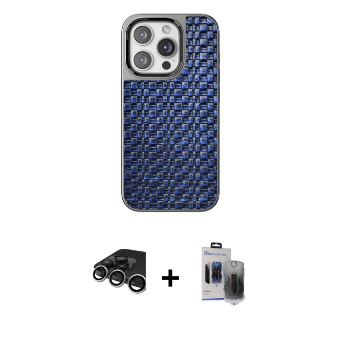 MARSİLYAN™- iPhone 15 Pro Max Kılıf Siluet Form Serisi - Siyah Vanessa Magic Hayalet Cam + Raze Metal Kamera Lens - GS
