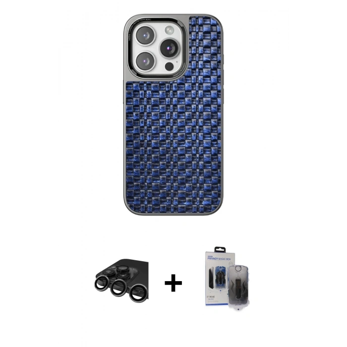 MARSİLYAN™- iPhone 15 Pro Max Kılıf Siluet Form Serisi - Siyah Vanessa Magic Hayalet Cam + Raze Metal Kamera Lens - TMGI
